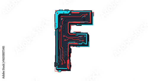 Letters of the alphabet futuristic technology letter f circuit board design for digital art and modern tech industry visuals style vector