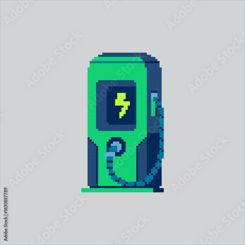 Pixel art illustration Electric Charging. Pixelated Vehicle Charge. Electric Vehicle Charging Station Icon pixelated for the pixel art game and icon for website and video game. old school retro.