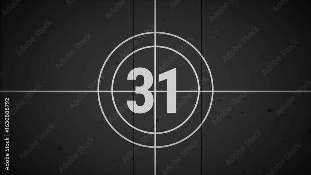 35 seconds old film countdown animation with black background. Countdown movie from 35 to 0 number. 4k footage video animation