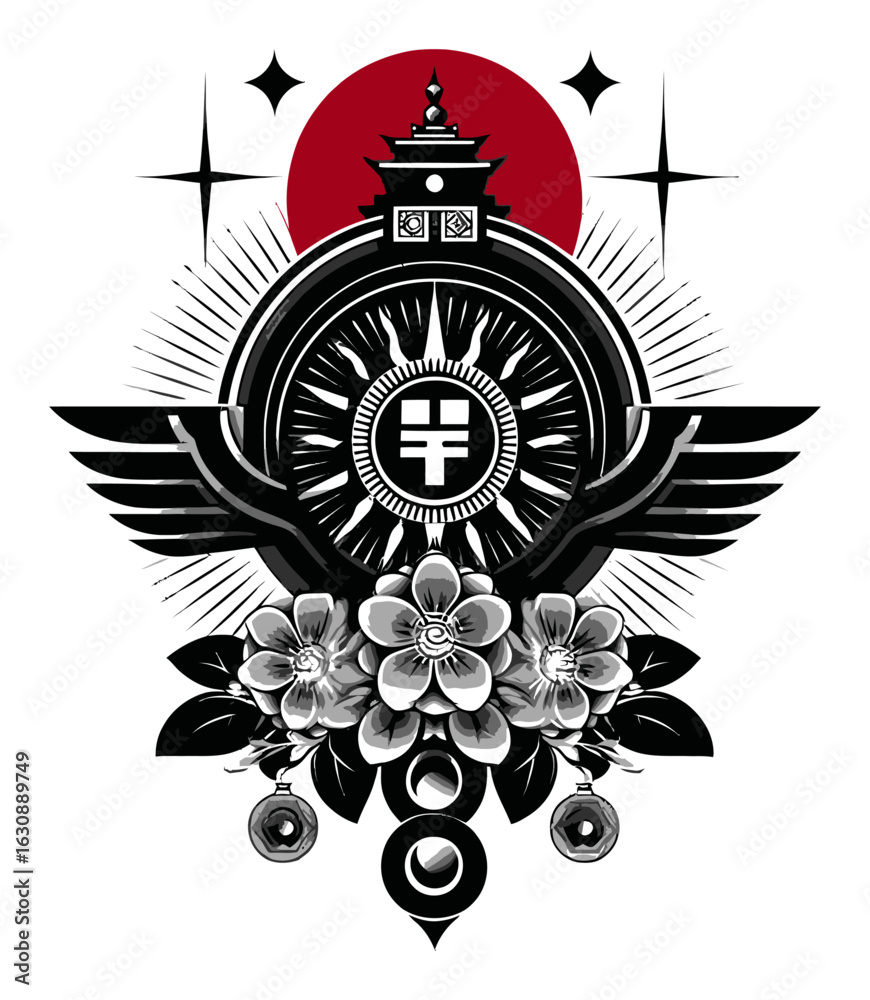 Obraz premium Intricate Abstract Illustration Featuring Floral Design and Geometry