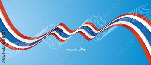 Thailand wavy flag ribbon abstract red white blue vector illustration with ribbon blend line shapes on light blue background