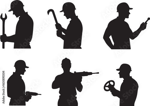 Skilled workers with tools, silhouetted for construction and industry projects