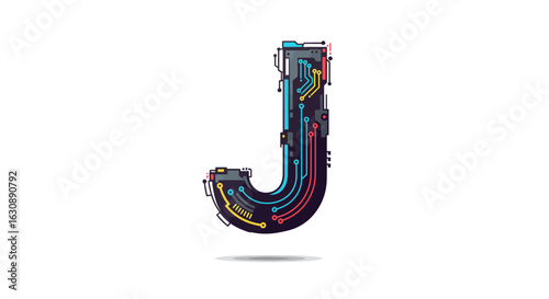 Letters of the alphabet letter j circuit board technology vector illustration digital design element graphic for branding design vector