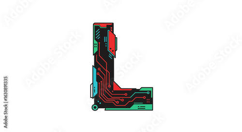 Letters of the alphabet letter l circuit board design vector illustration for tech typography and futuristic technology logo design vector