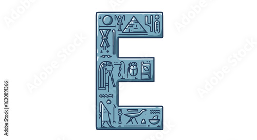 Letters of the alphabet letter e hieroglyphics ancient egypt alphabet font typography design vector illustration isolated on white vector