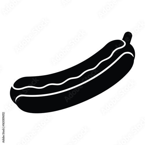 Black silhouette of a hot dog with mustard on a white background sausage condiment