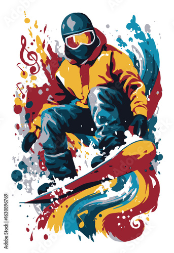 Colorful Abstract Snowboarder Performing Tricks in Artistic Style