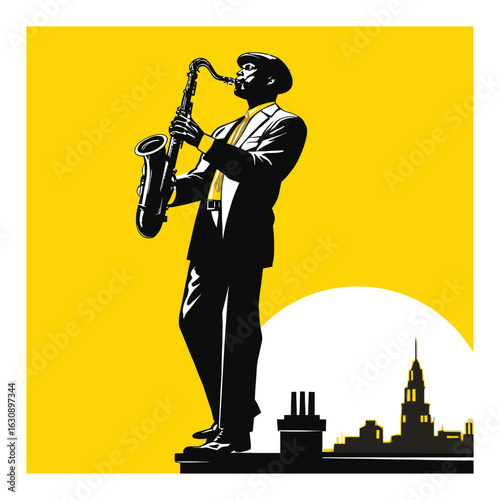 Elegant Musician Playing Saxophone in Vector Illustration Style