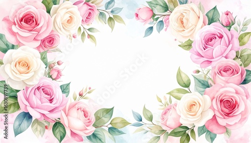 Watercolor roses create a delicate, romantic frame, perfect for invitations or announcements.