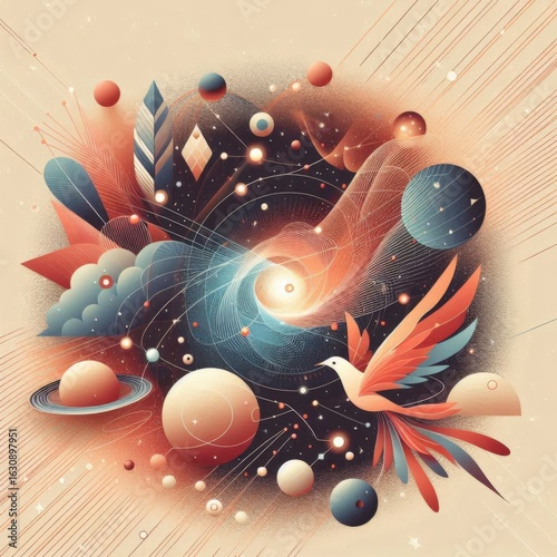 Abstract glowing fractal pattern design concept with a cosmic energy swirl