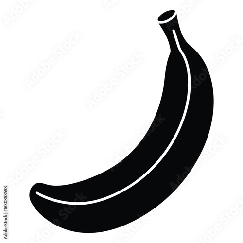 Black silhouette of a single banana with a white outline on a white background fruit food