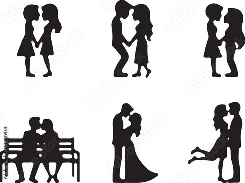 Couples in loving embrace, romance and connection captured in silhouette