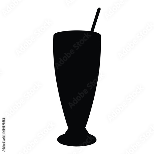 Black silhouette of a tall glass with a straw drink beverage