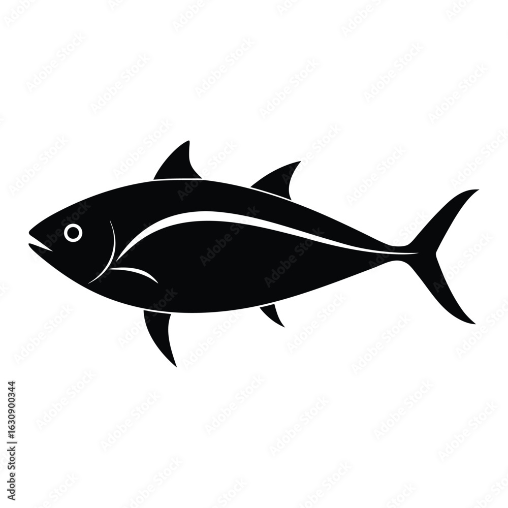 Fototapeta premium Black silhouette of a tuna fish with white eye and stripe vector