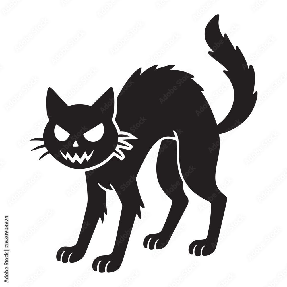 Obraz premium Scary Black Halloween Cat Silhouette, Evil Spooky Vector Illustration