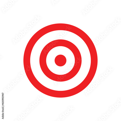 A red line art icon of a bullseye target with multiple concentric circles, representing a classic shooting target.