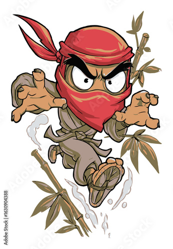 Dynamic Hand-Drawn Cartoon Ninja in Action Among Bamboo Forest