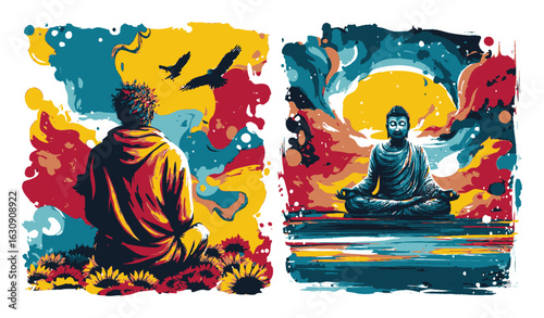 Colorful Abstract Illustration of Meditation and Spiritual Awakening