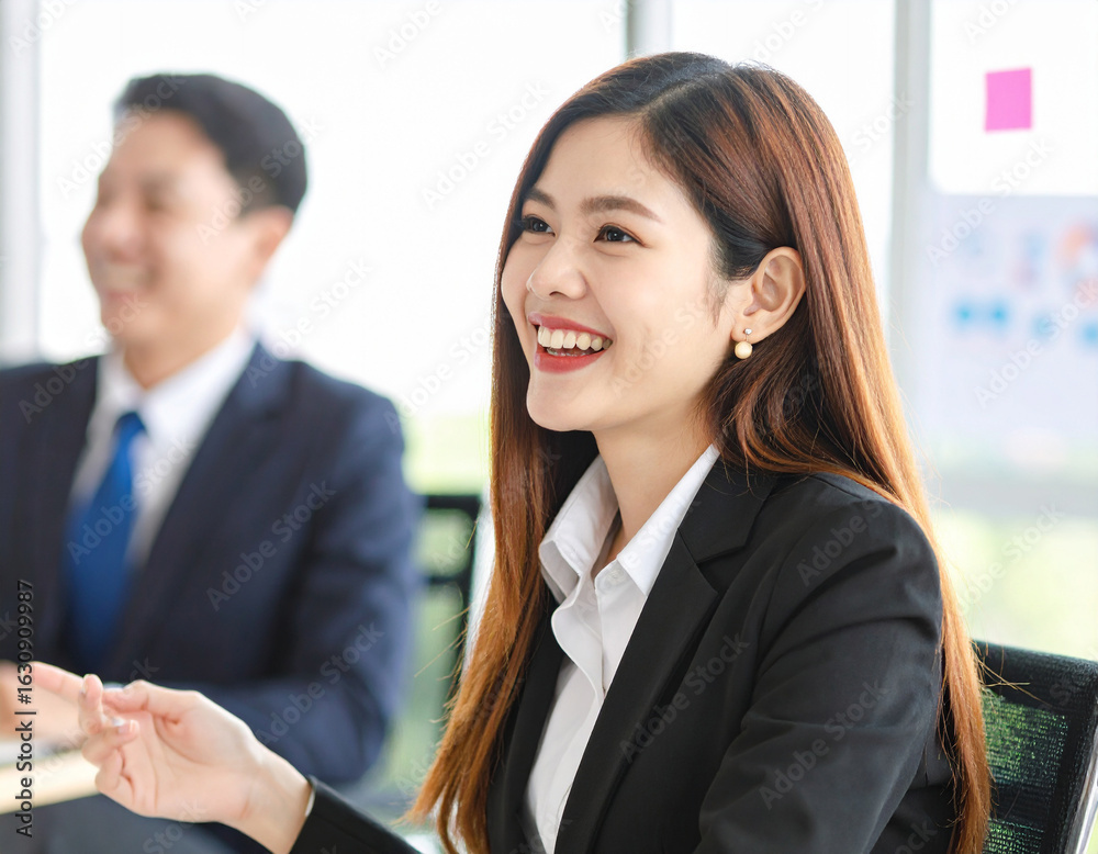 打ち合わせをする若い女性/ Young woman having a meeting 打ち合わせをする若い女性/ Young woman having a meeting