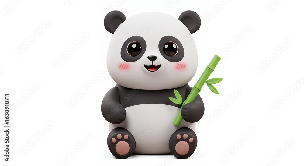 Naklejka premium Cartoon panda holding bamboo cute illustration