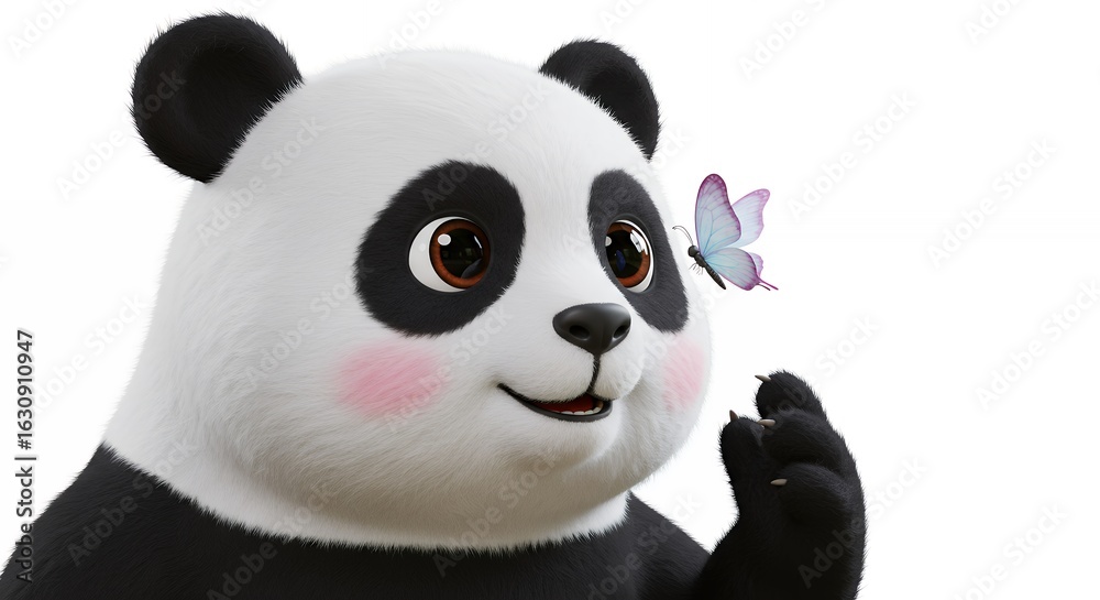 Naklejka premium Cute cartoon panda with butterfly illustration