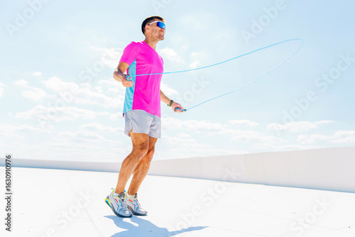 Canvastavla Jumping rope on a bright rooftop while enjoying an energizing workout session un