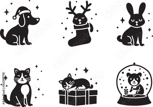 Charming holiday pets and icons, perfect for festive designs