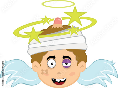 vector illustration face angel character cartoon, hurt with a black eye and seeing stars
