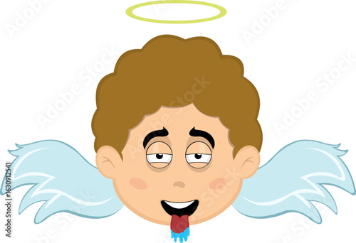 vector illustration face angel character cartoon, with a desire expression, tongue out and drooling saliva