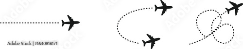 Dotted line vector art illustration of an airplane flying in the sky with a paper cut style