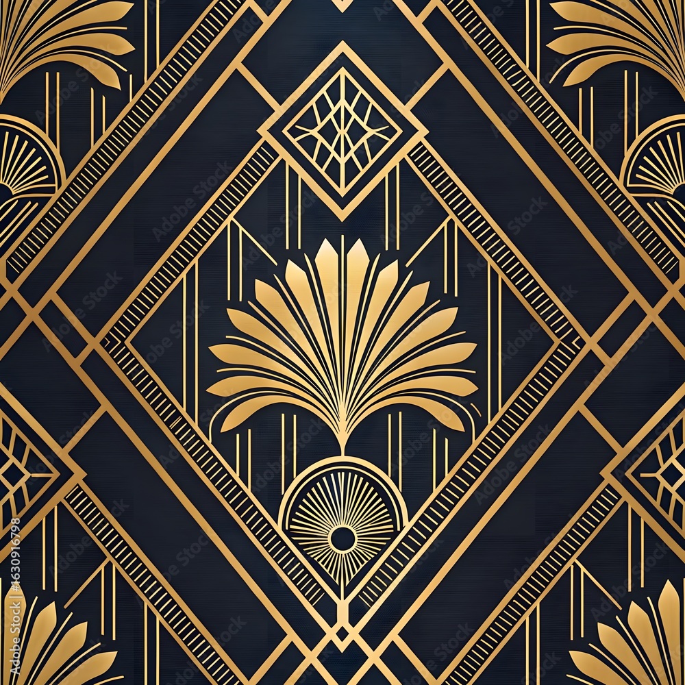 Elegant black background with a repeating gold Art Deco fan-shaped pattern, rich and symmetrical.
Elegant black background with a repeating gold Art Deco fan-shaped pattern, rich and symmetrical.