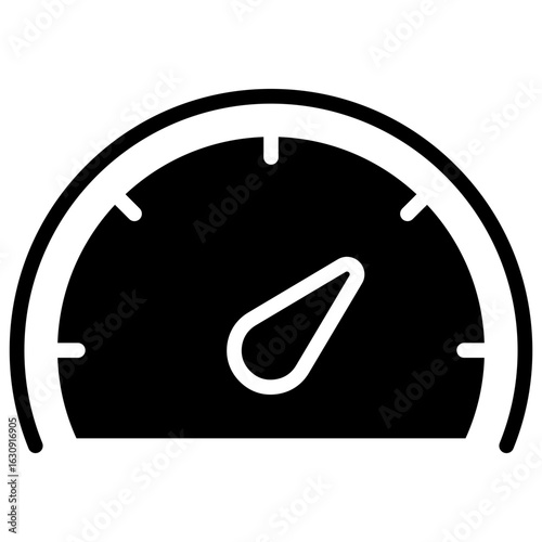 Speed Meter Glyph Black Silhouette Icon Vector Design - Gauge dial showing increased speed, representing performance, efficiency, or acceleration