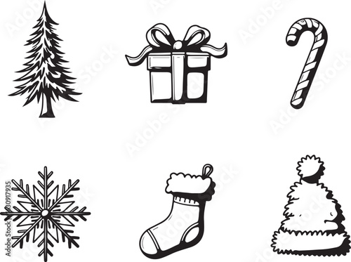 Festive Christmas icons bring holiday cheer and winter magic to your designs
