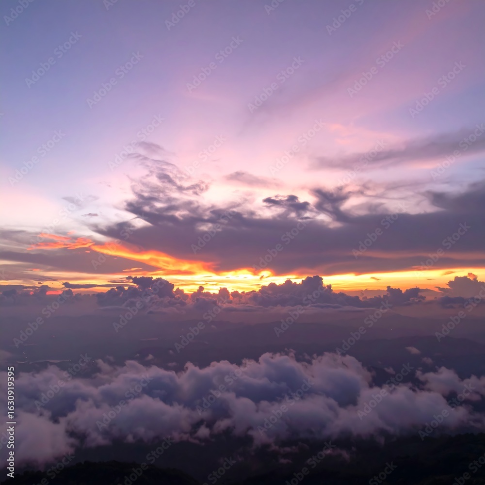 Naklejka premium Dramatic sunset over clouds