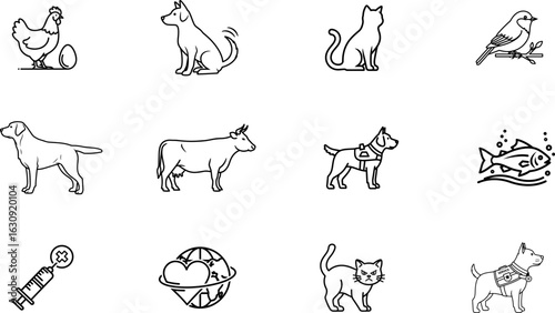 Explore the Diverse Icon Set: Chicken, Dog, Cat, and Wildlife Symbols for Animal-Inspired Designs