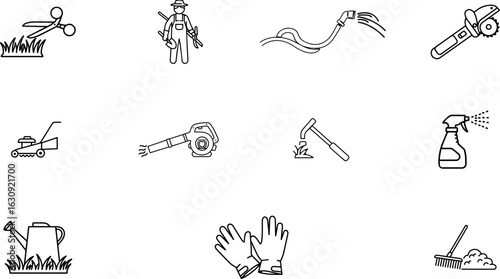 Lawn and Garden Maintenance Tool and Equipment Icon Set