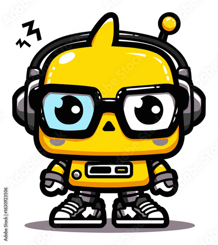 Cute Cartoon Robot Character with Glasses and Headphones for Fun Designs