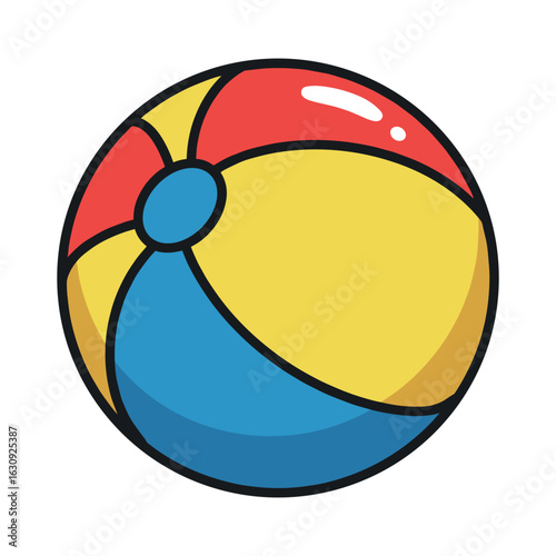 Colorful red, blue, yellow beach ball with cartoon style design for fun playtime. Vector illustration