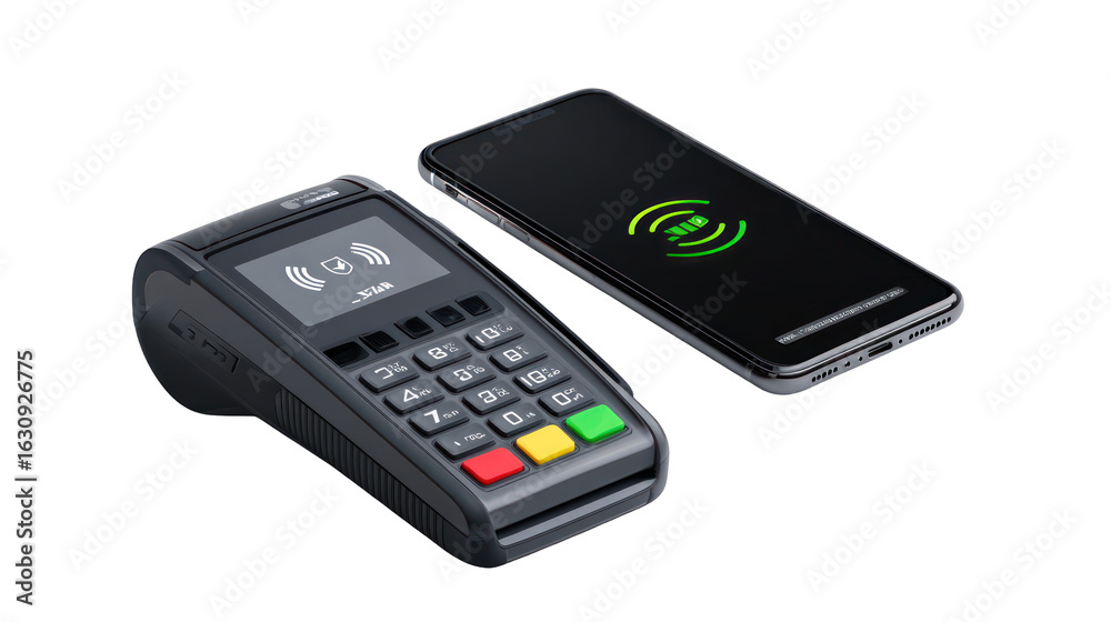 Mobile phone emitting a payment confirmation icon above transparent background Mobile phone emitting a payment confirmation icon above transparent background