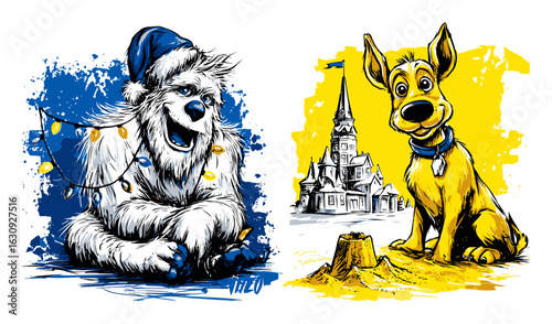 Hand-Drawn Illustration of Playful Characters with Vibrant Colors