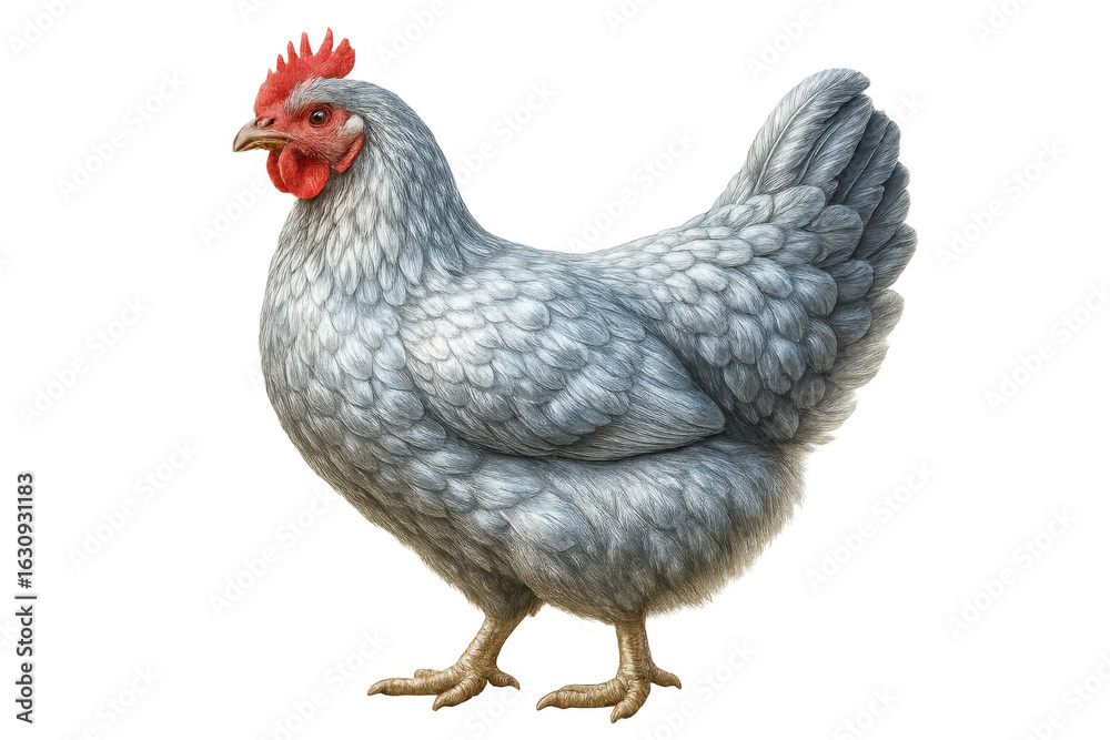 Fototapeta premium Realistic illustration of a grey hen standing on transparent background, perfect for agricultural or farming projects