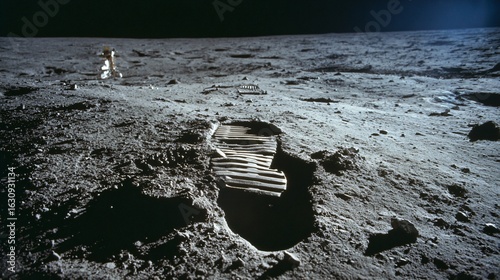 Fototapeta Naklejka Na Ścianę i Meble -  Iconic Astronaut Footprints: A Historic Journey Captured in Timeless Steps