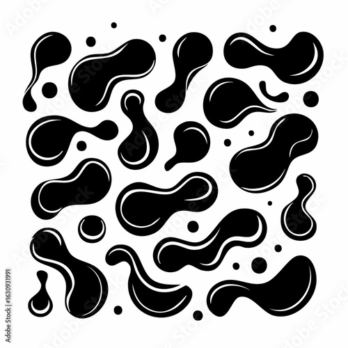 Various types of monochrome fluid shape silhouettes