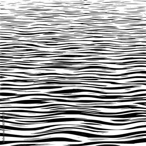 Abstract black and white wavy lines pattern resembling water surface with varying line thickness