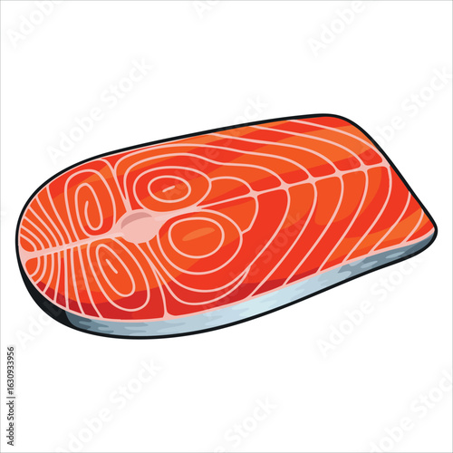 Cartoon red and white fish meat slices set, flat vector illustration of salmon, mackerel, hake, pangasius and sashimi pieces for food design