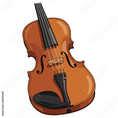 Realistic brown violin with strings and tailpiece visible. Vector illustration