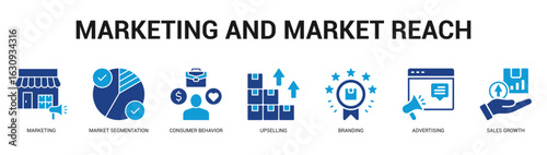 Marketing and Market Reach Modern and clean web banner illustration featuring thematic icons for visual communication