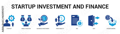 Startup Investment and Finance Modern and clean web banner illustration featuring thematic icons for visual communication