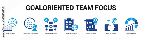 GoalOriented Team Focus Modern and clean web banner illustration featuring thematic icons for visual communication
