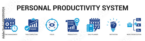 Personal Productivity System Modern and clean web banner illustration featuring thematic icons for visual communication